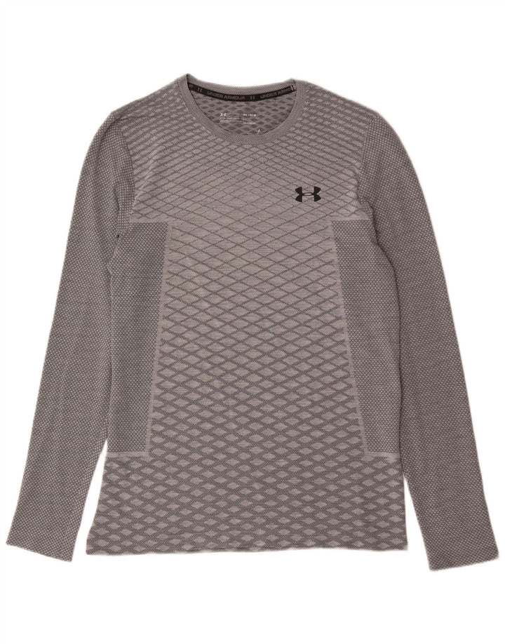 Under Armour pentru bărbați Heat Gear Top cu mânecă lungă, gri mediu, geometric
