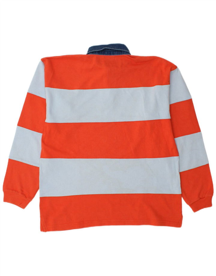 Tricou polo rugby cu mânecă lungă pentru bărbați de bază, bumbac cu dungi roșii medii