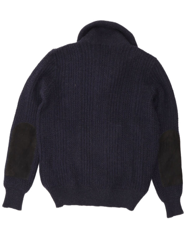 Pulover Cardigan Vintage pentru bărbați IT 48 Medium Bleumarin Colorblock Păr de cămilă