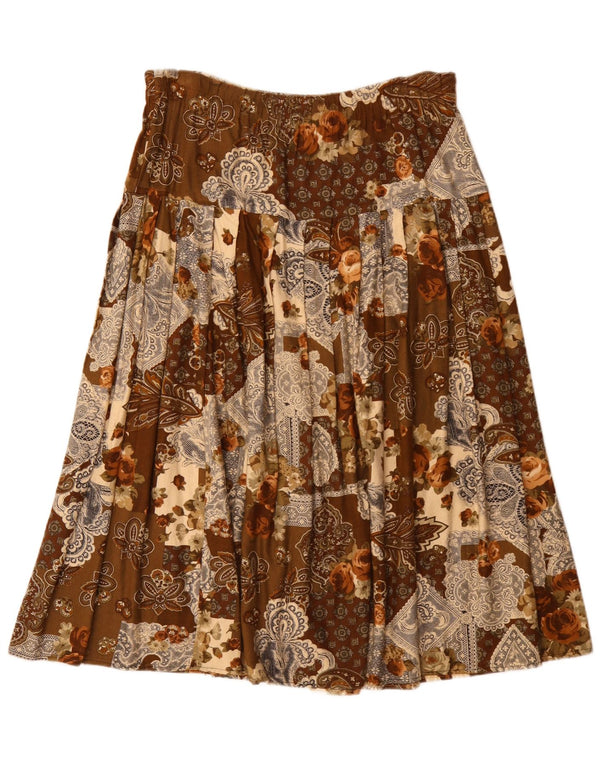 Fusta evazată plisată pentru femei Vintage W36 XL maro viscoză florală