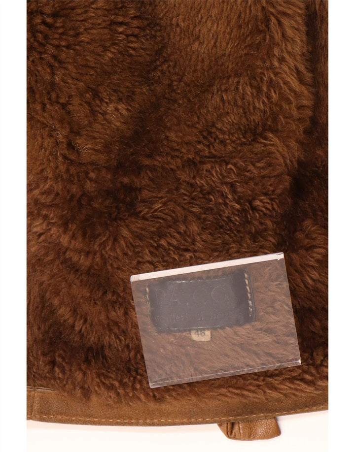Jachetă din shearling supradimensionată pentru femei vintage cu mâneci 3/4 EU 46 XL maro