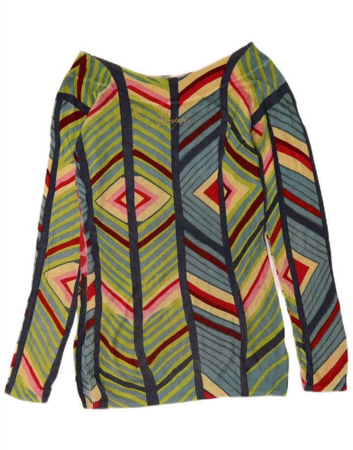 Pulover pentru femei Desigual cu gât de barcă UK 12 Medium Green Geometric