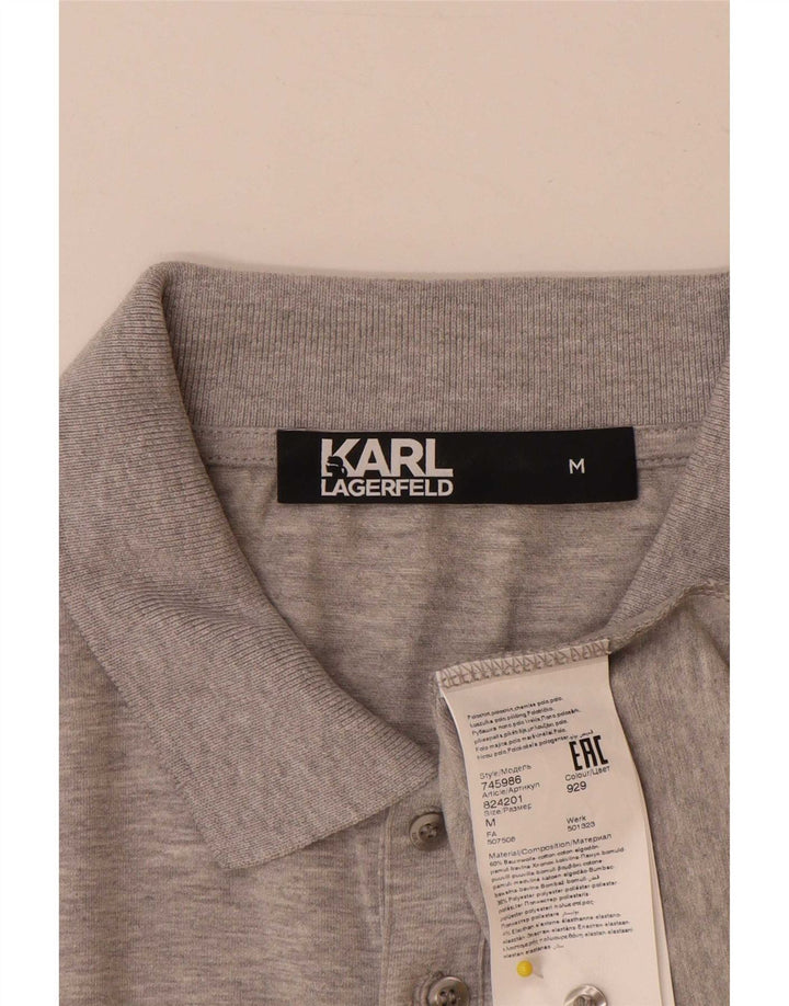 Tricou polo cu grafică Karl Lagerfeld pentru bărbați, bumbac cu pete gri mediu