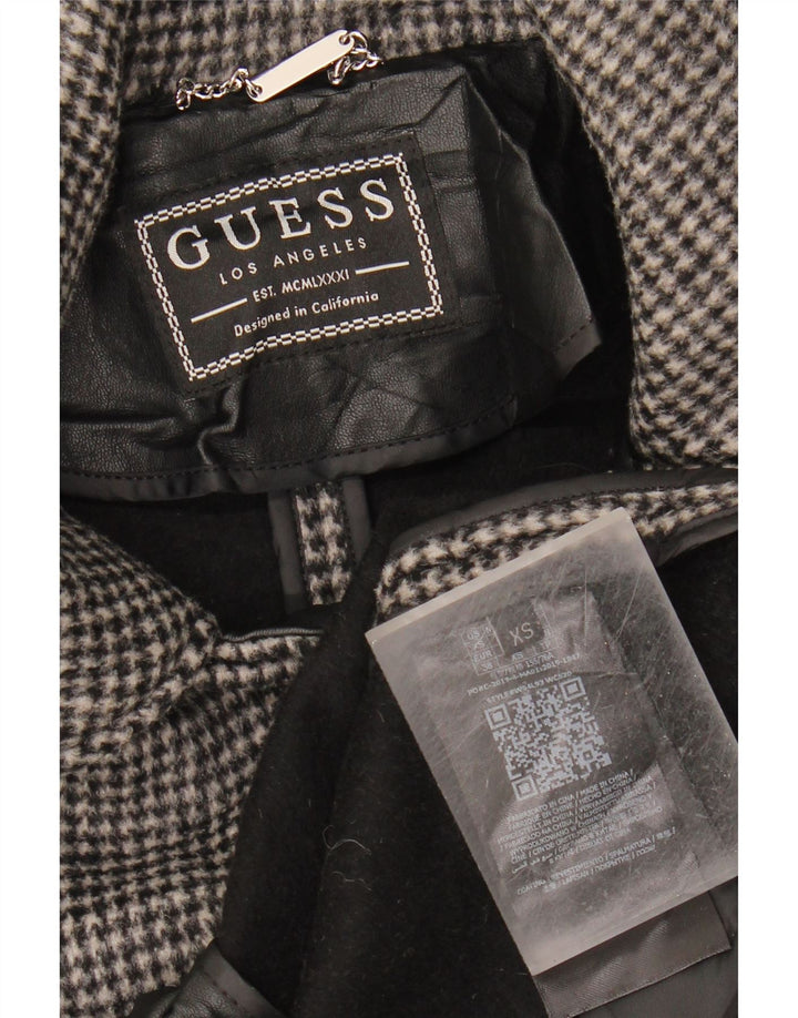 GUESS Womens Full Zip Overcoat UK 6 XS Grey Houndstooth Wool