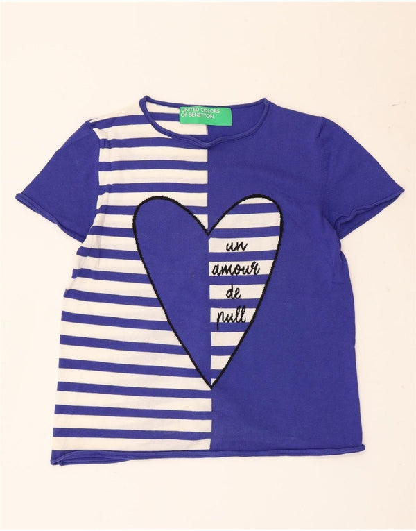 Tricou grafic Benetton pentru femei Top UK 14 Medium Blue Striped Bumbac