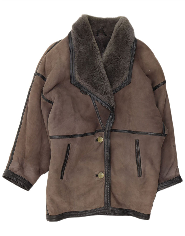 Palton supradimensionat din piele vintage pentru femei UK 20 2XL, gri