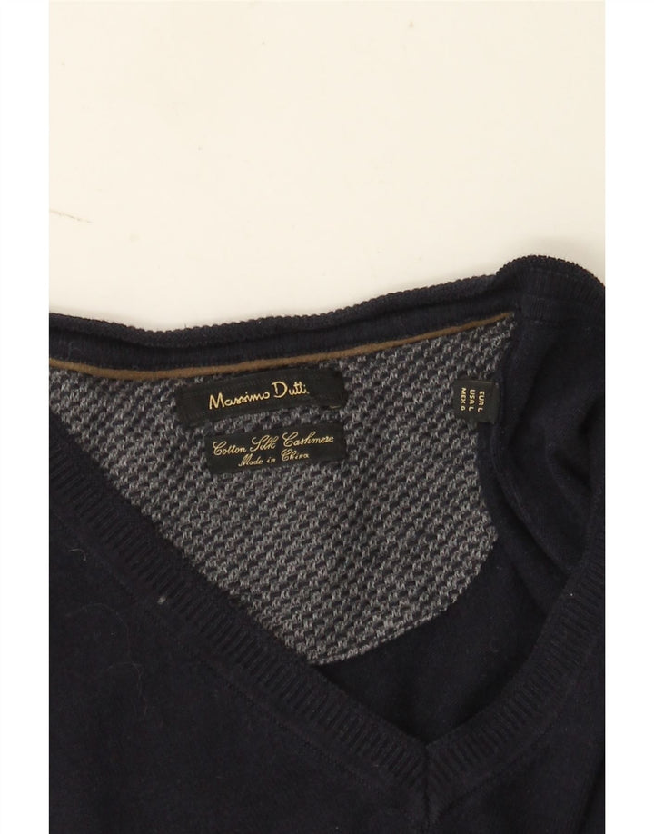 Massimo Dutti Pulover cu decolteu în V pentru bărbați, mare, albastru, bumbac