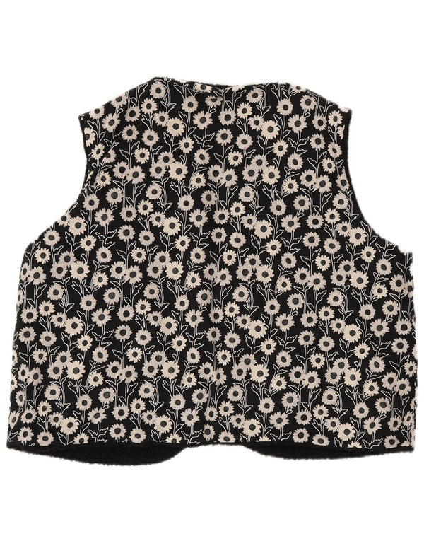 Vestă reversibilă vintage pentru femei UK 16, mare, neagră, florală