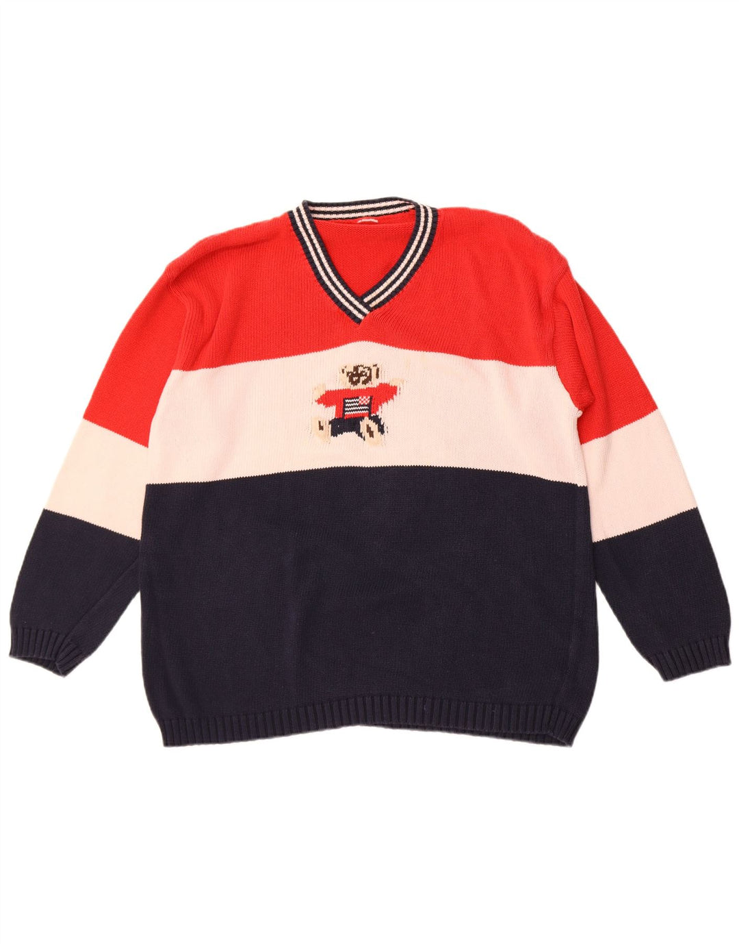 Pulover vintage cu decolteu în V cu grafic pentru bărbați, mare, multicolor