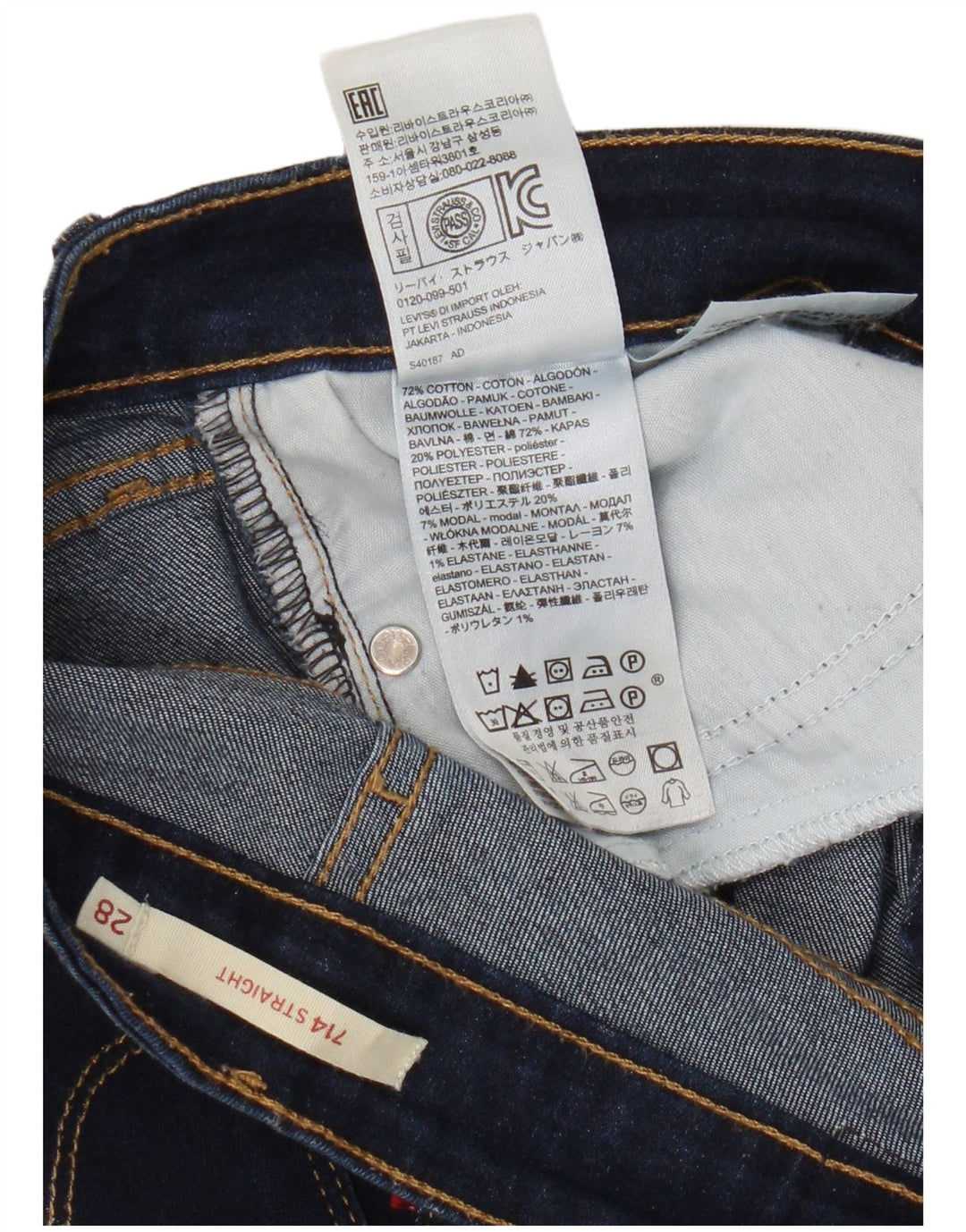 Blugi drepti pentru femei Levi's 714 W28 L30 bumbac bleumarin