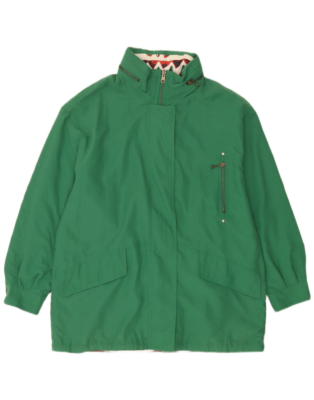Jachetă reversibilă vintage cu glugă pentru femei UK 16, mare, verde, geometrică