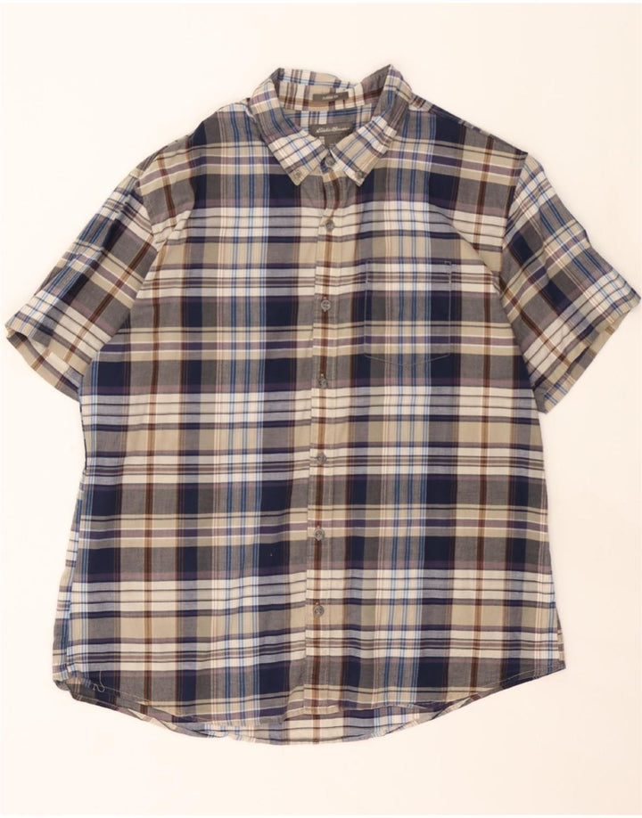EDDIE BAUER Mens Classic Fit Short Sleeve Shirt Large Navy Blue Check Vintage Eddie Bauer and Second-Hand Eddie Bauer from Messina Hembry 