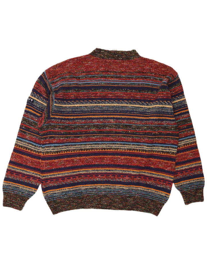 Pulover pentru bărbați Silvy cu gât roșu IT 56 2XL Lână cu dungi multicolore