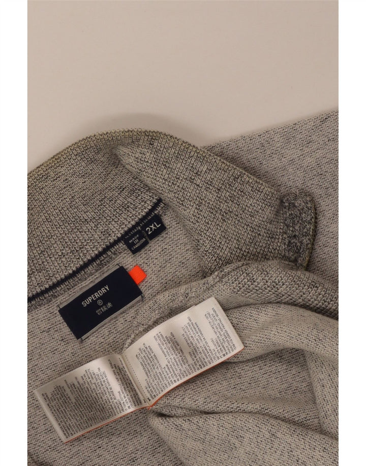 Pulover Superdry pentru bărbați, cu fermoar, cu gât, 2XL, bumbac cu pete gri