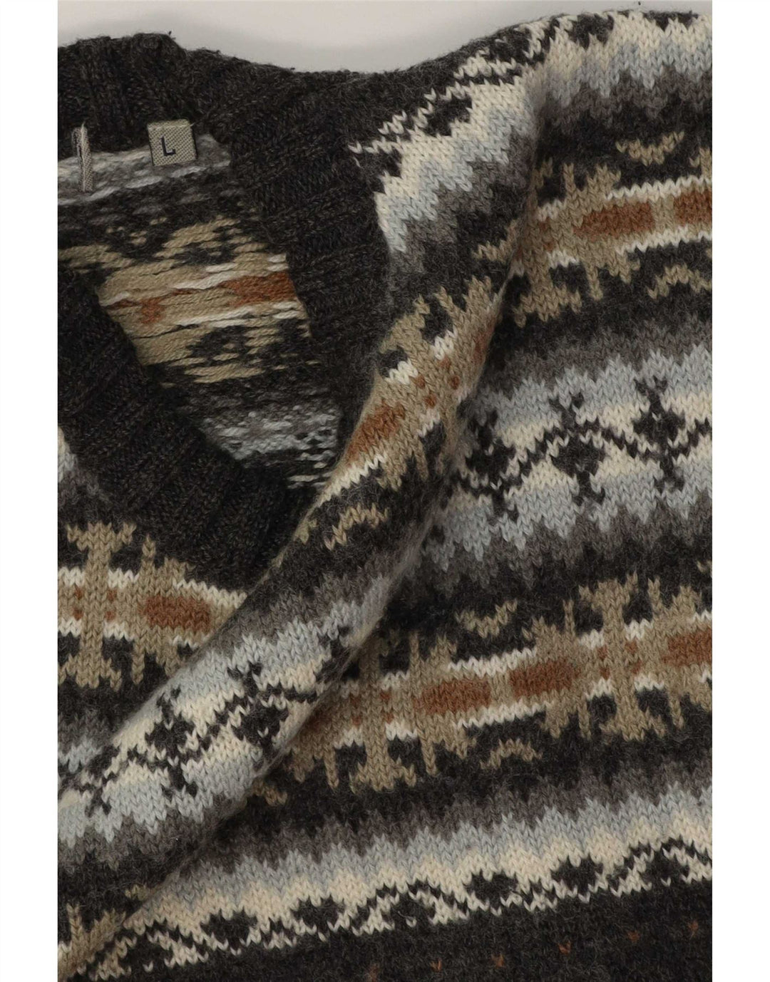 Pulover Lerros pentru bărbați cu gâtul turnat, mare, gri Fair Isle