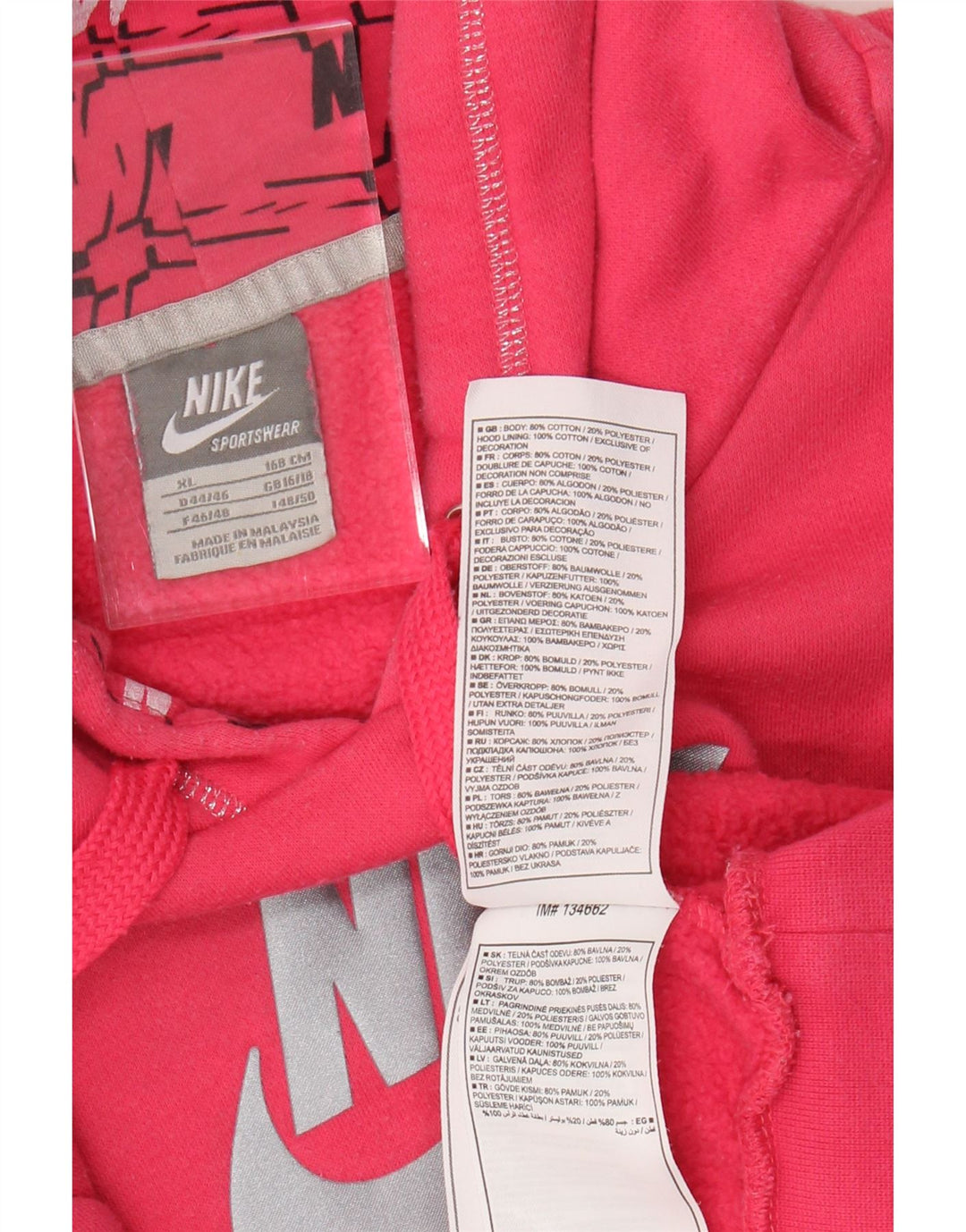 Pulover NIKE pentru damă, cu hanoră grafică, UK 16/18 XL, bumbac roz