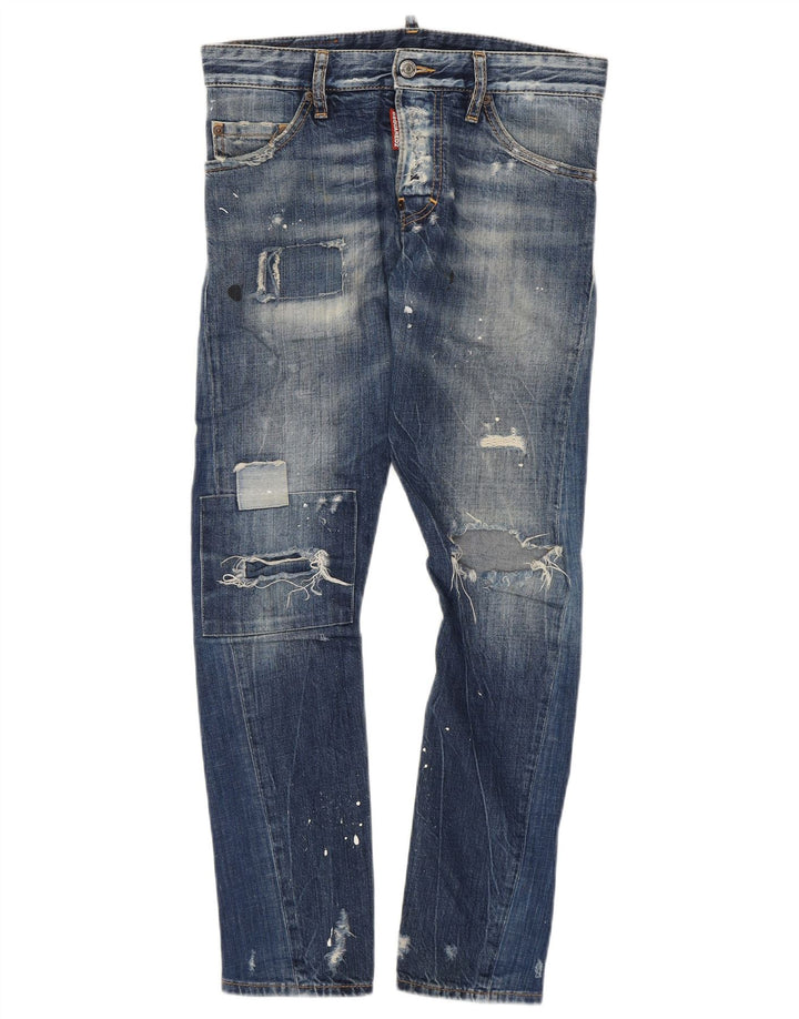Dsquared2 Blugi subțiri învechiți pentru femei IT 42 Medium W30 L27 Blue Spotted