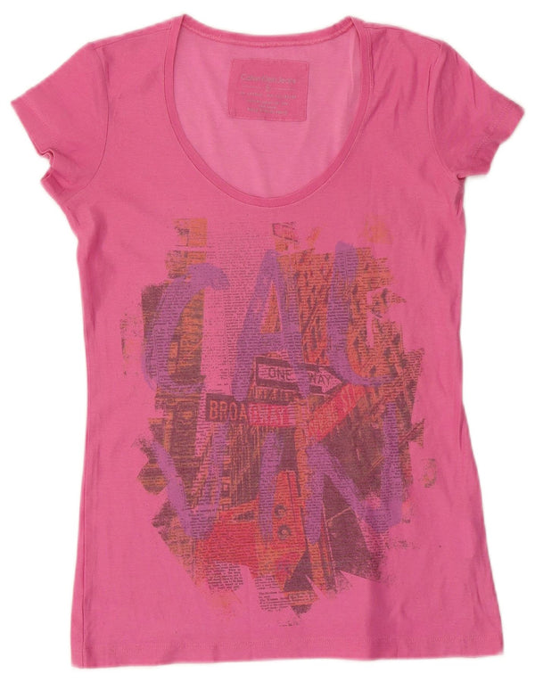 CALVIN KLEIN JEANS Tricou cu grafic pentru femei Top UK 10 Small Pink Bumbac