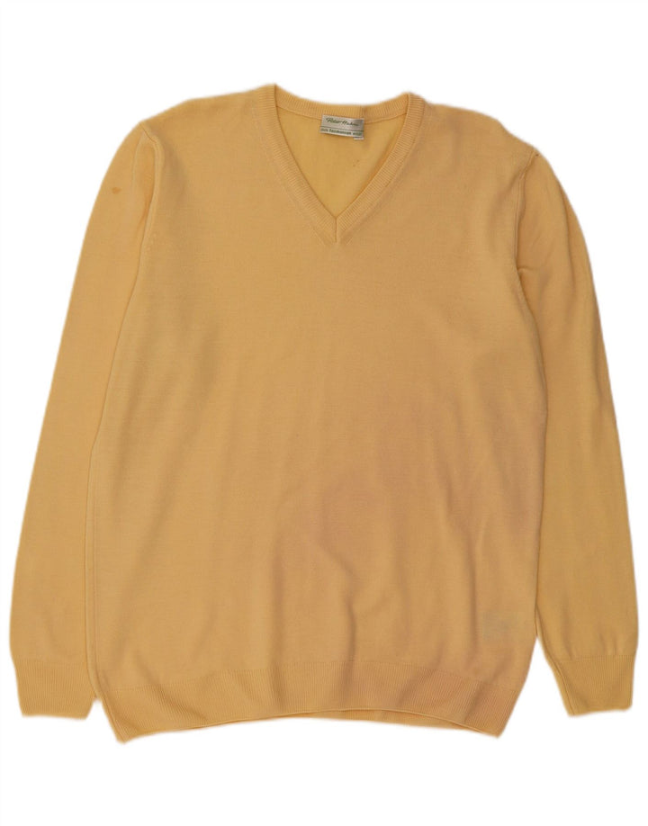 PETER HAHN Pulover cu decolteu în V pentru femei UK 16 Lână nouă, mare, galbenă