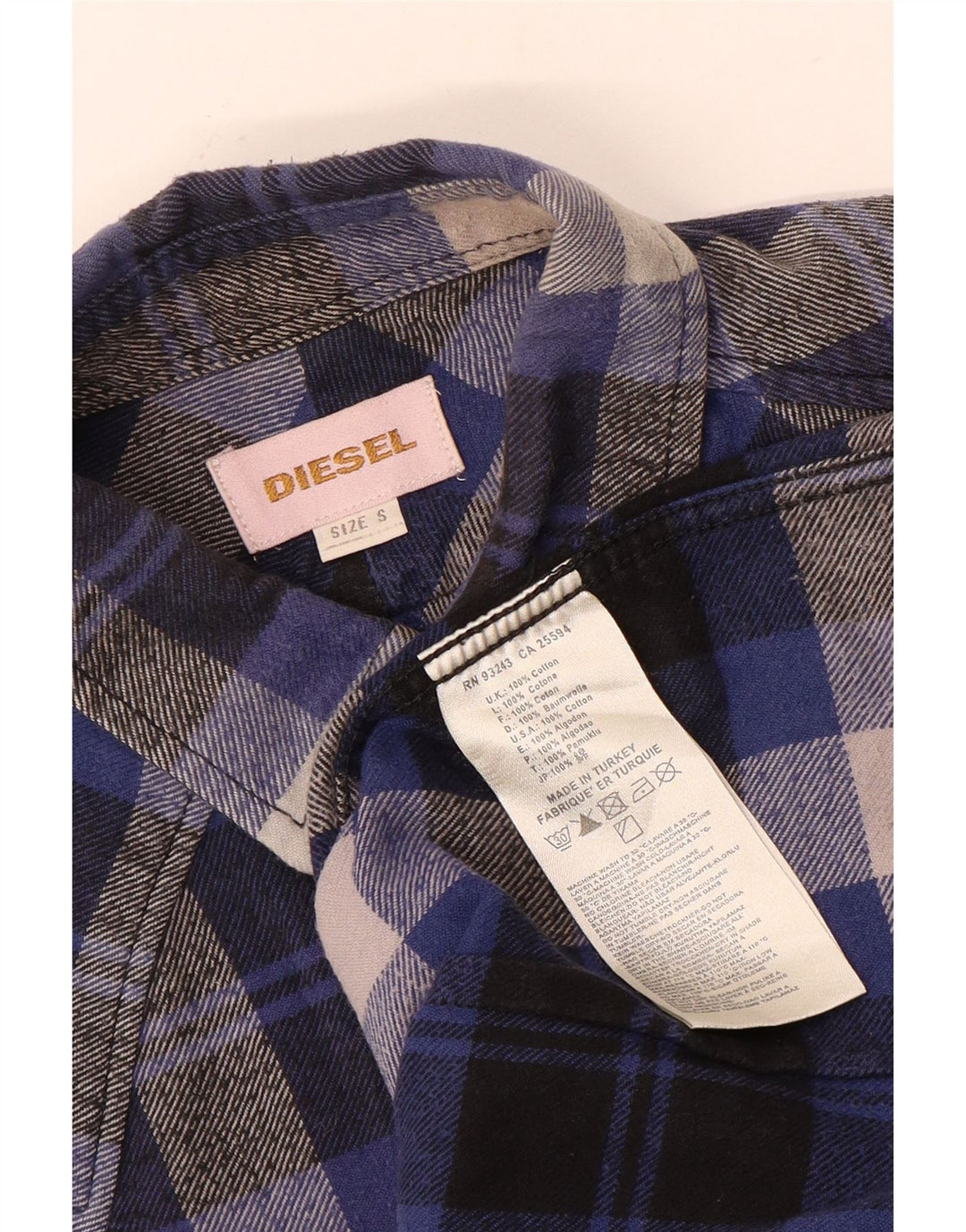 Cămașă de flanel pentru bărbați Diesel, mică, din bumbac cu carouri bleumarin