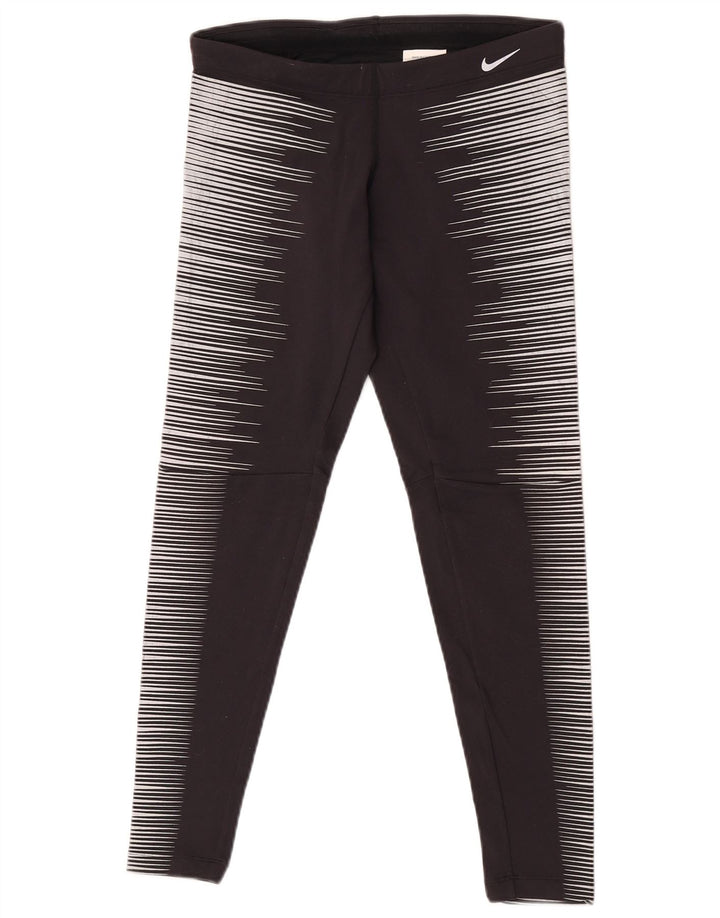 Leggings Nike Womens Dri Fit UK 12 Medium Black Striped Nylon