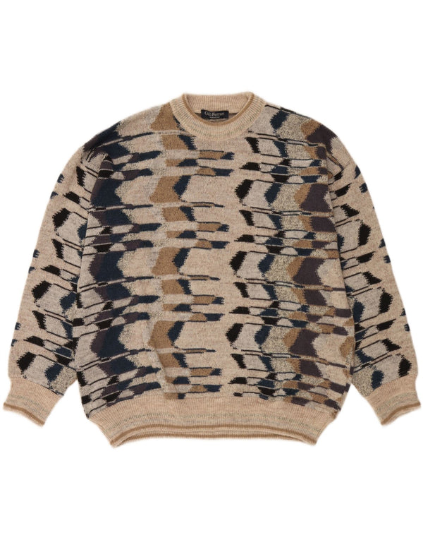 gio ferrari Pulover cu gât crew pentru bărbați XL Lână merinos geometrică bej