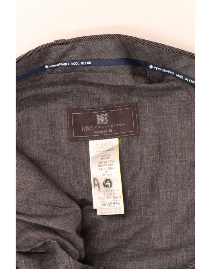 Marks & Spencer Pantaloni de costum drepte pentru bărbați, L40 L29 Lână gri