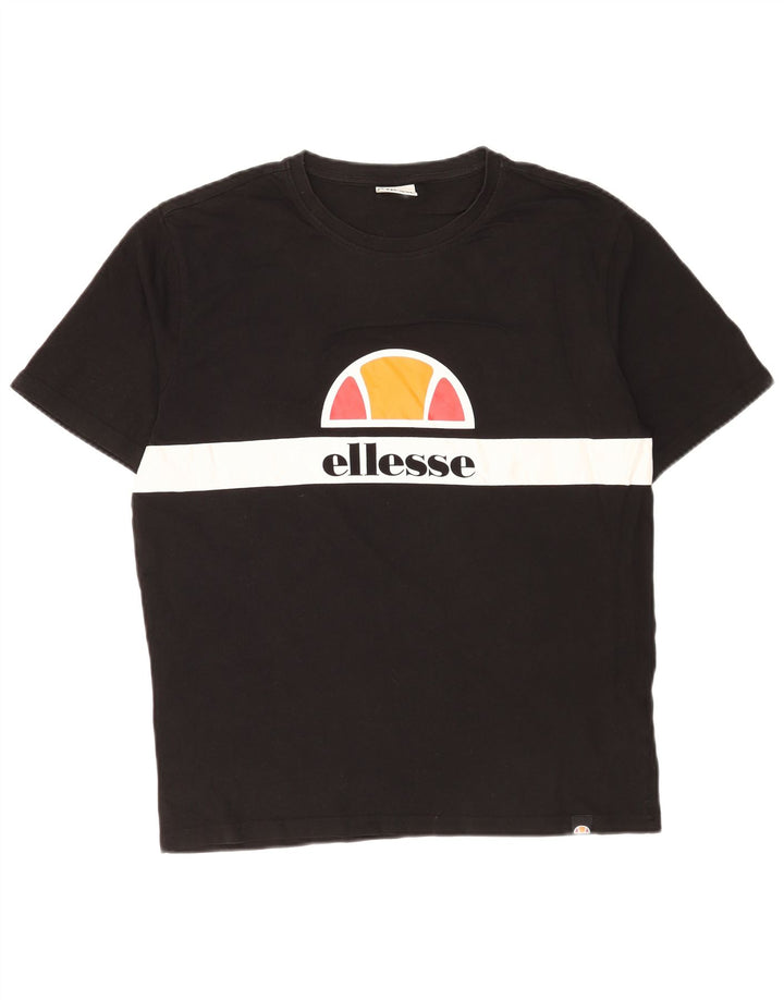 Tricou cu grafică pentru bărbați Ellesse Top mediu negru din bumbac color bloc