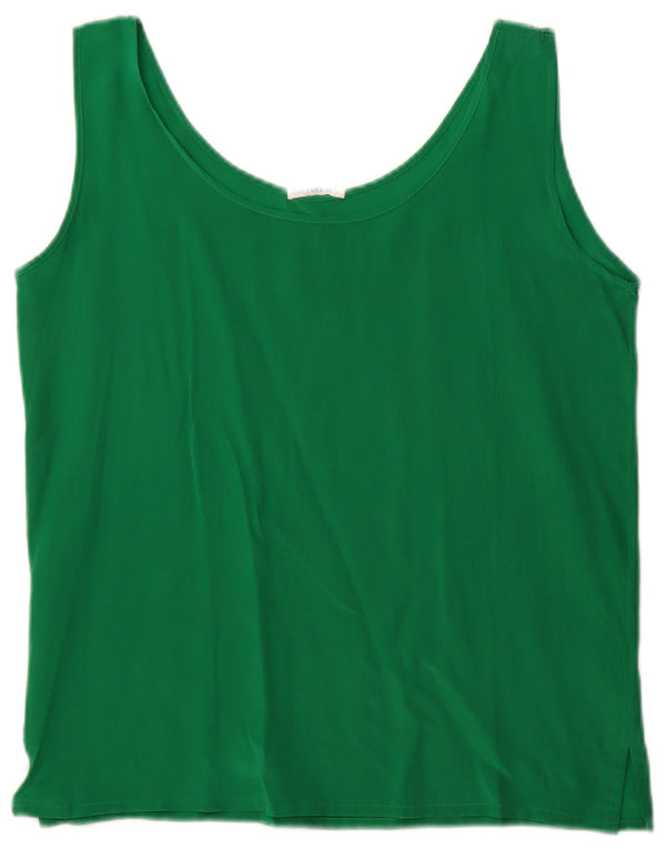 Bluză fără mâneci de damă vintage de top UK 10, mătase verde mică