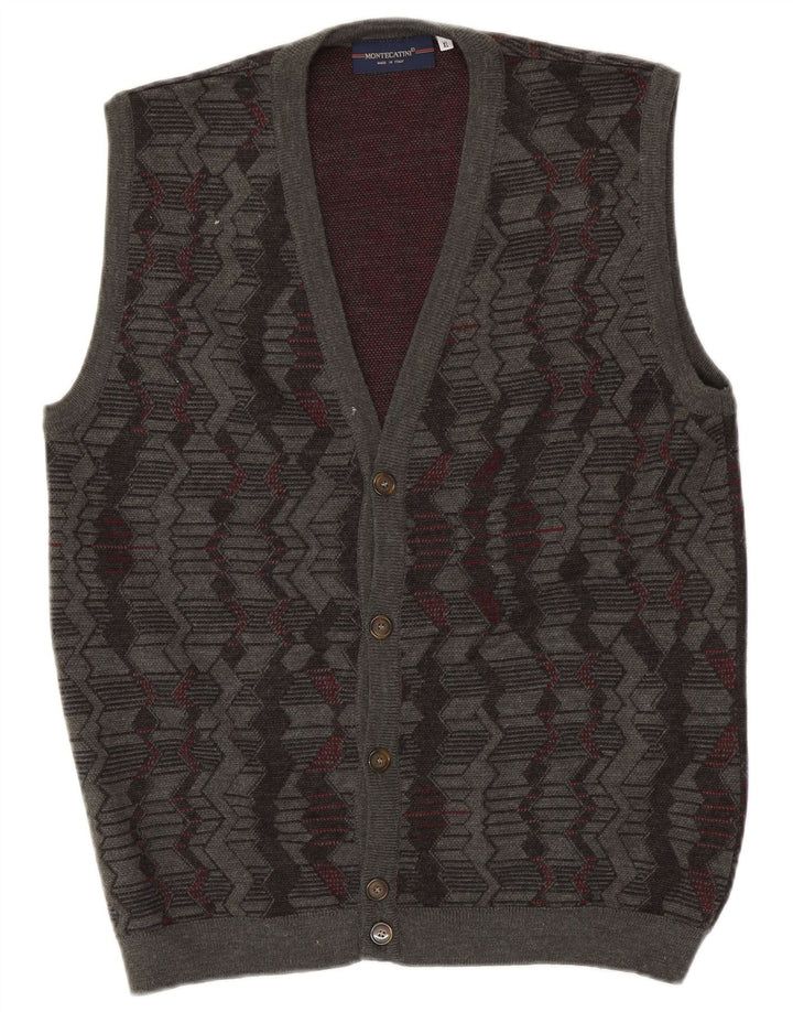 Pulover cardigan fără mâneci pentru bărbați Montecatini XL Lână geometrică gri