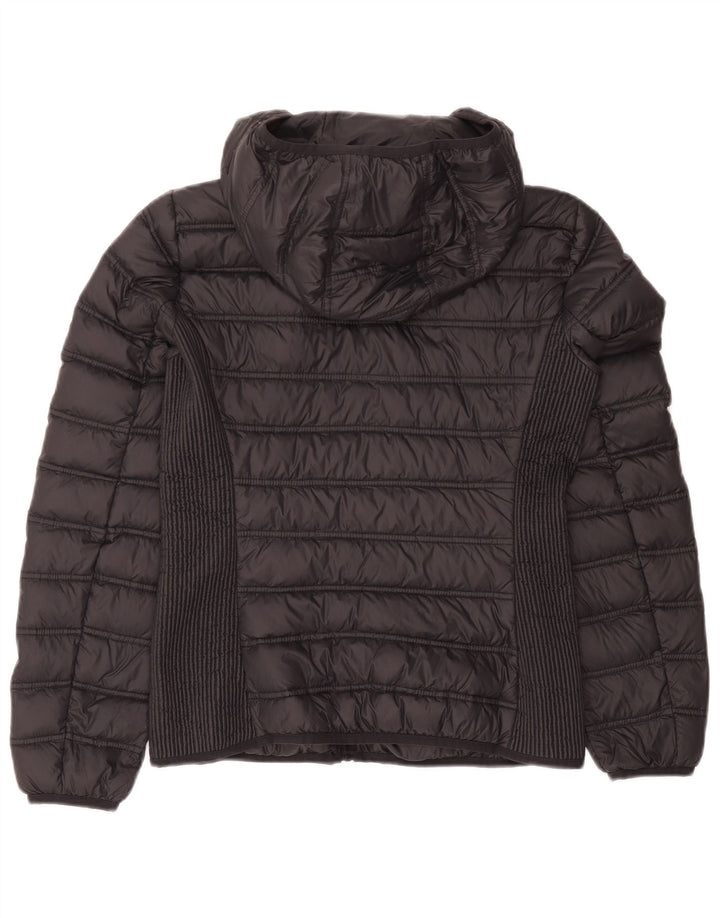 Jachetă căptușită cu glugă vintage pentru femei UK 12 Gri mediu Poliamidă color bloc
