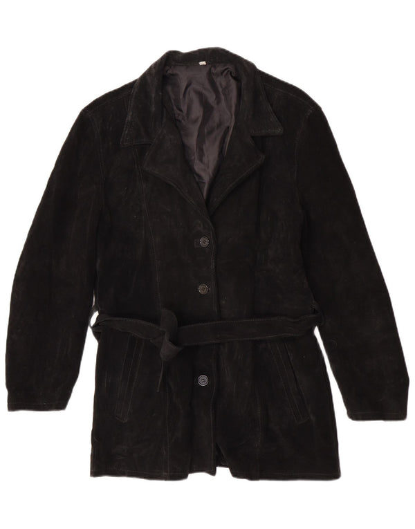 Geaca de piele de piele intoarsa cu 4 nasturi vintage pentru femei UK 6 XS piele neagra