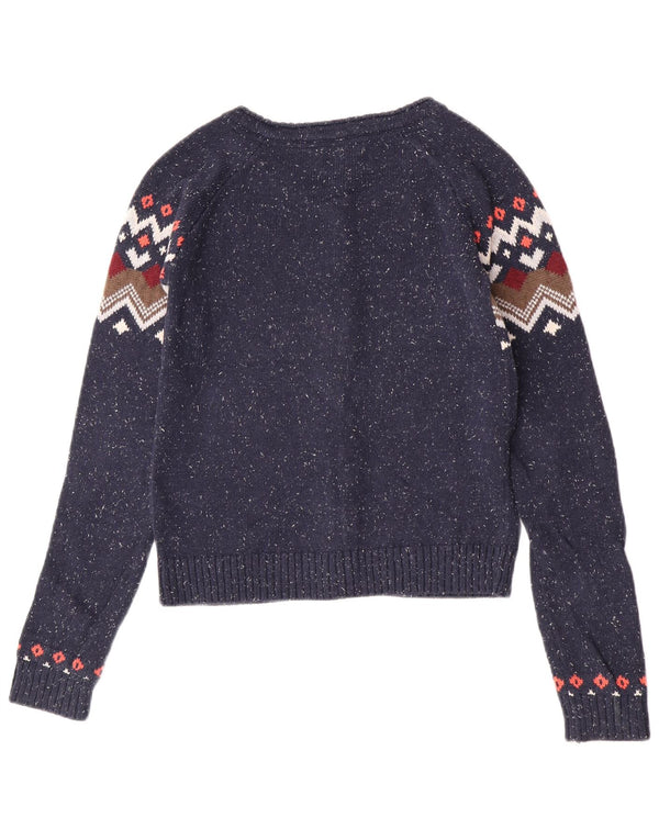 Pulover cardigan pentru femei Fat Face UK 8 Small Bluemarin Fair Isle Bumbac