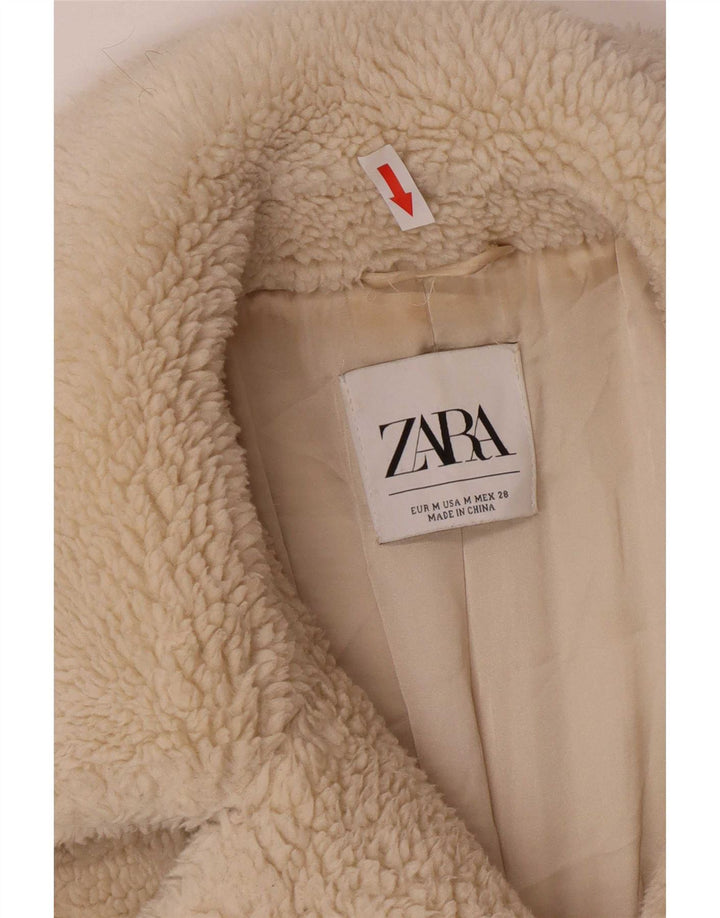 Palton dublu cu ursuleț de pluș pentru femei Zara UK 14 Medium Off White