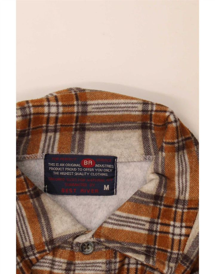 Cămașă supradimensionată pentru femei vintage, cămașă de flanel UK 14, mediu bej, carouri