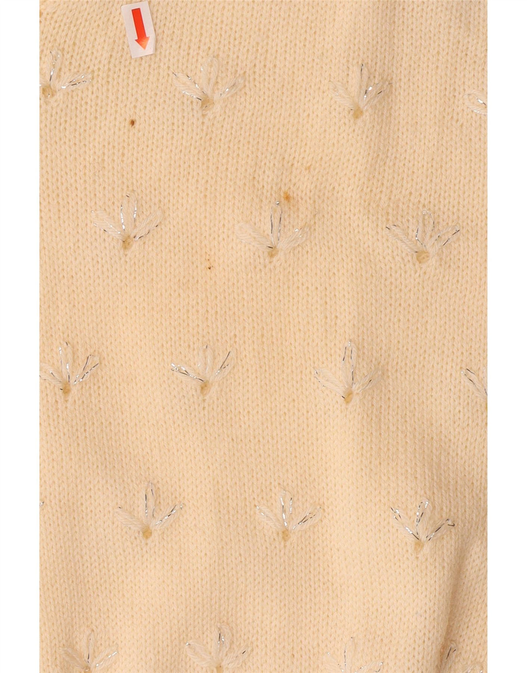 VINTAGE Pulover cu decolteu în V pentru femei UK 14 Medium Alb catifelat Floral