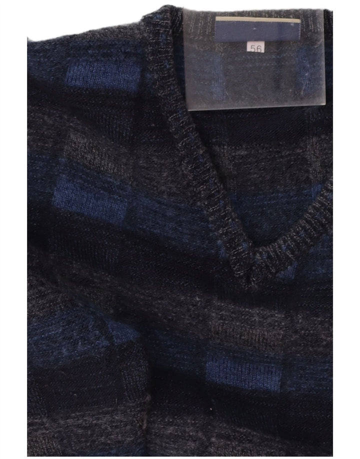 FAIRBANKS Pulover cu decolteu în V pentru bărbați IT 56 XL Lână virgină cu carouri bleumarin