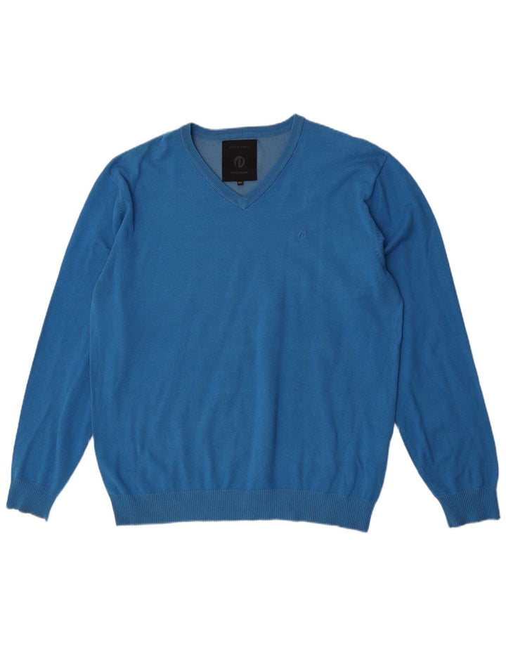 Jack & Jones Pulover cu decolteu în V pentru bărbați, 2XL, albastru acrilic
