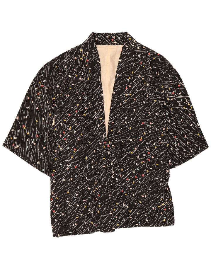 Jachetă vintage pentru femei cu mâneci 3/4 deschise, UK 20 2XL, negru, floral
