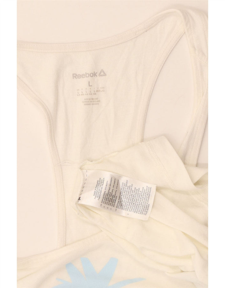 Top cu vestă grafică REEBOK pentru femei UK 16/18, mare, alb, modal