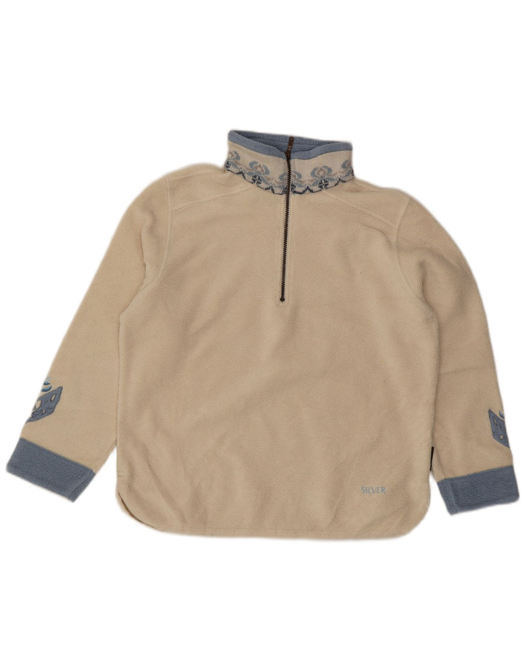 Pulover Polartec pentru femei, cu fermoar și gât, din lână UK 16, mare, alb, poliester