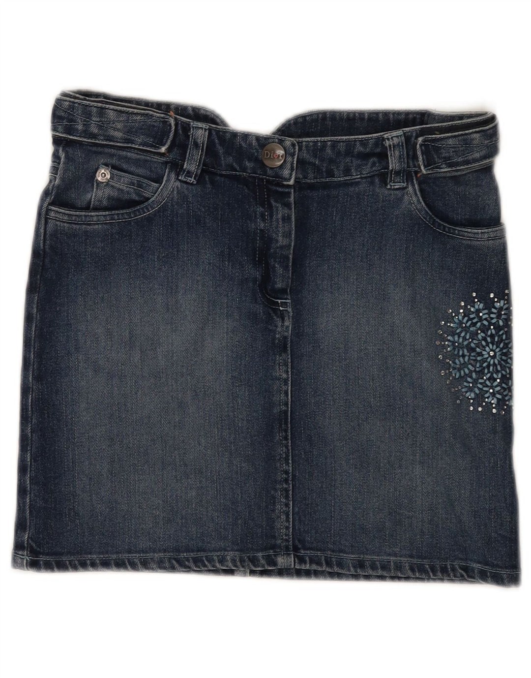 CHRISTIAN DIOR Fusta Mini Denim Fete 9-10 Ani W25 Bumbac Floral Albastru