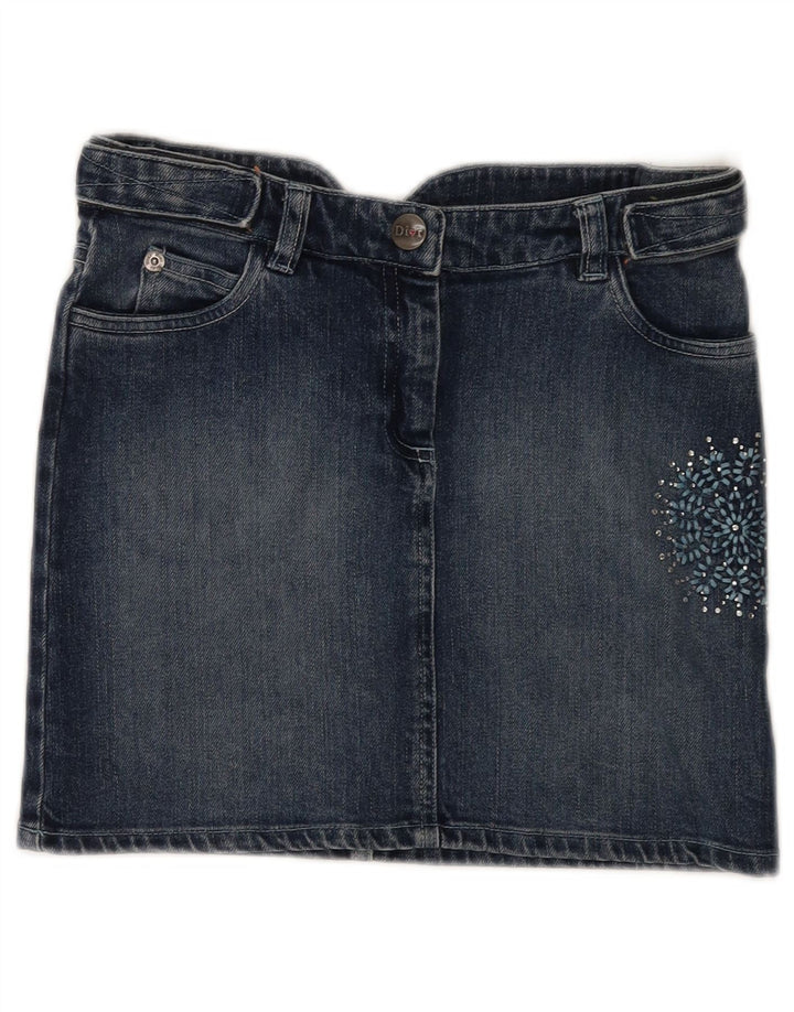 CHRISTIAN DIOR Fusta Mini Denim Fete 9-10 Ani W25 Bumbac Floral Albastru