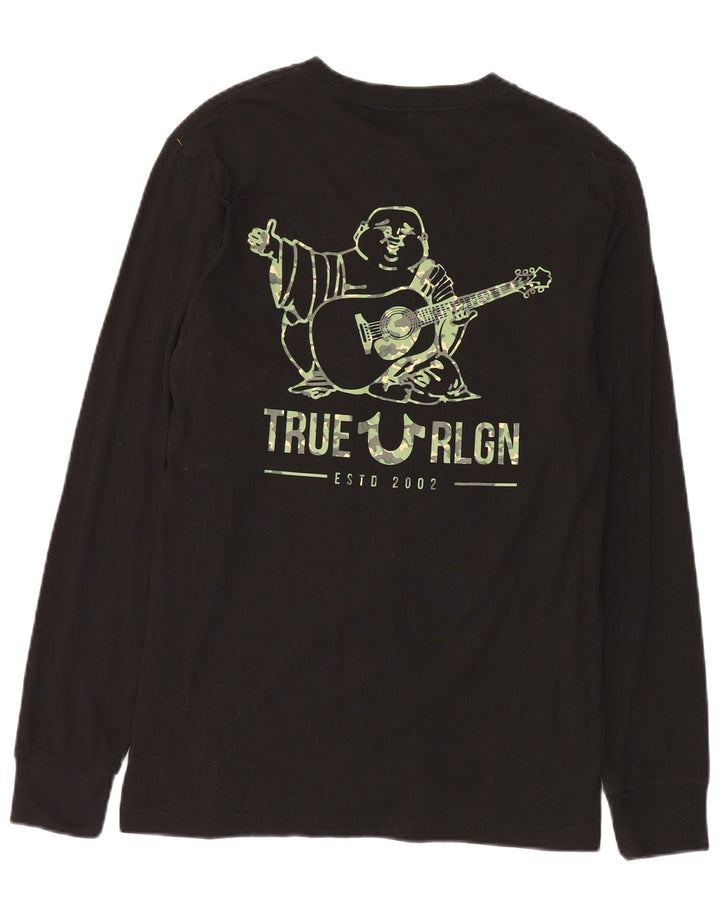 True Religion Top grafic pentru bărbați cu mânecă lungă, mic, negru, bumbac