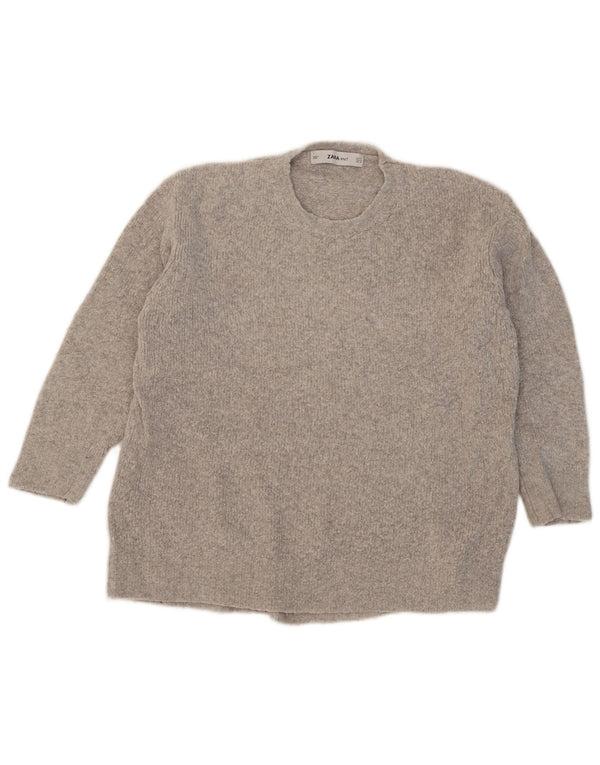 Pulover pentru femeie Zara cu mâneci 3/4 supradimensionate cu gâtul turnat Marea Britanie 10 Mic Gri