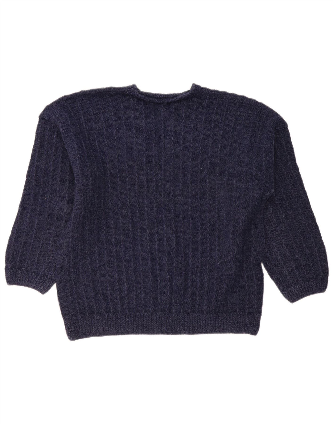 VINTAGE Womens Button Neck Jumper Sweater UK 16 Large Navy Blue