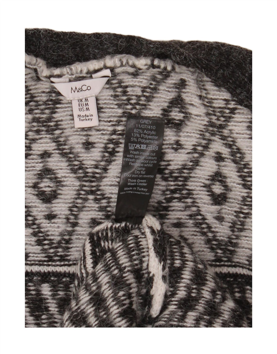 Pulover cardigan deschis pentru femei M&CO UK 14 Medium Gri Argyle/Diamond Acrylic