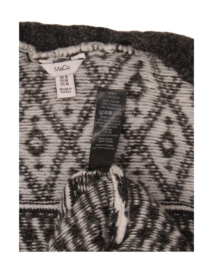 Pulover cardigan deschis pentru femei M&CO UK 14 Medium Gri Argyle/Diamond Acrylic