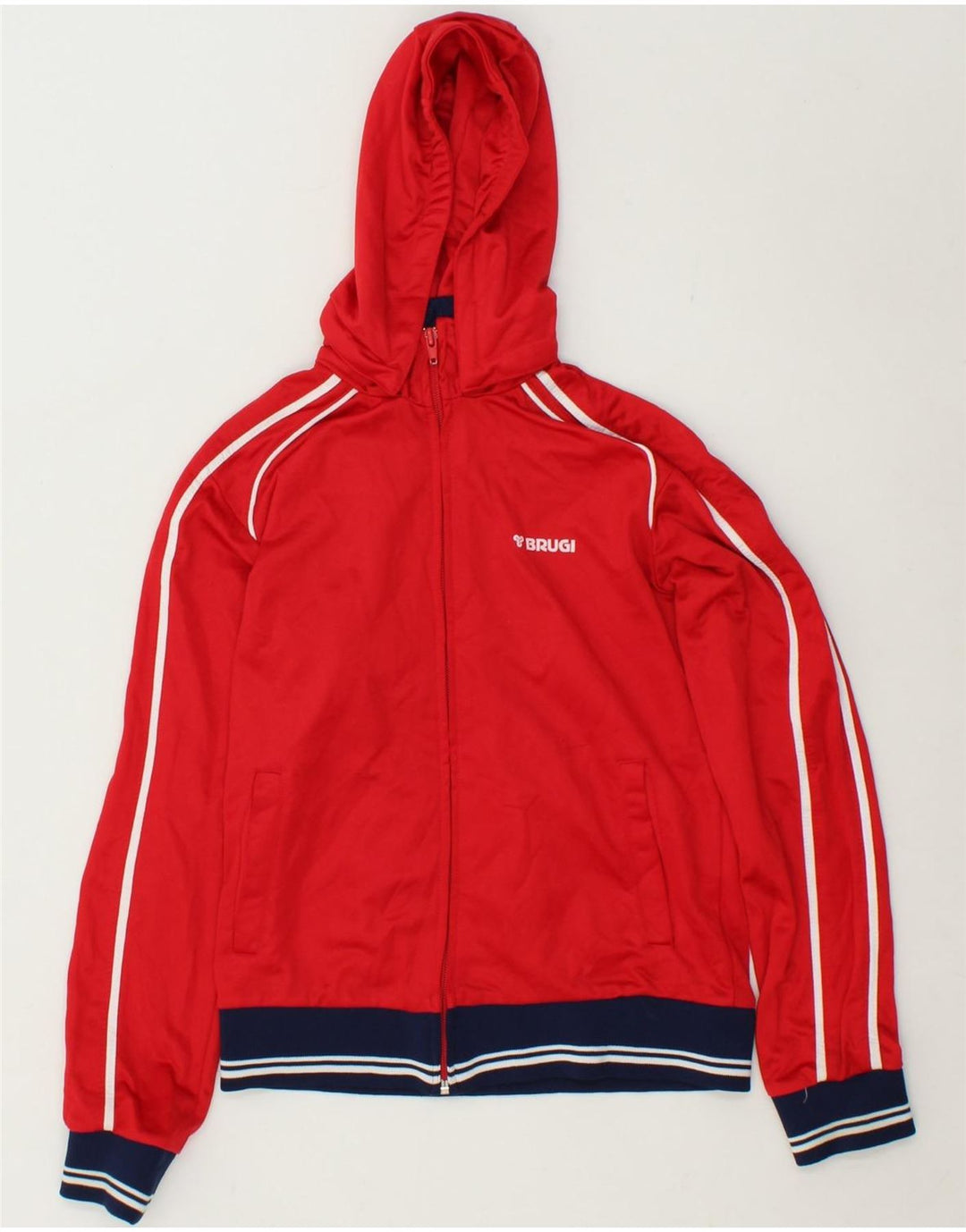 BRUGI Boys Zip Hoodie Sweater 11-12 Years Red Colourblock Polyester Vintage Brugi and Second-Hand Brugi from Messina Hembry 