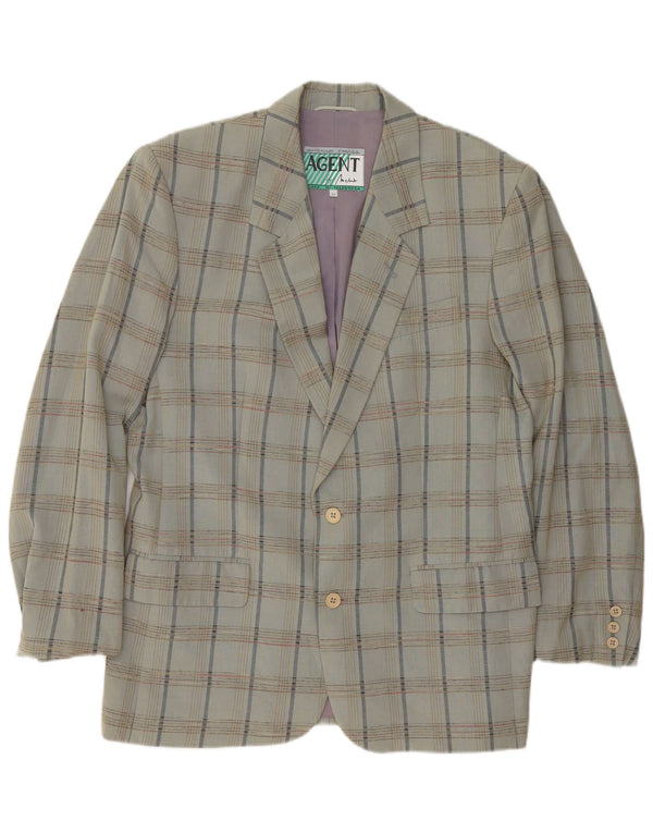 Jachetă pentru bărbați VINTAGE cu 2 nasturi, IT 52 XL, viscoză cu carouri gri